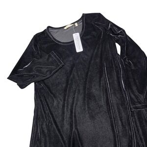 New Soft Surroundings Womens PL Petite Black Velvet Long Sleeve Maxi Dress